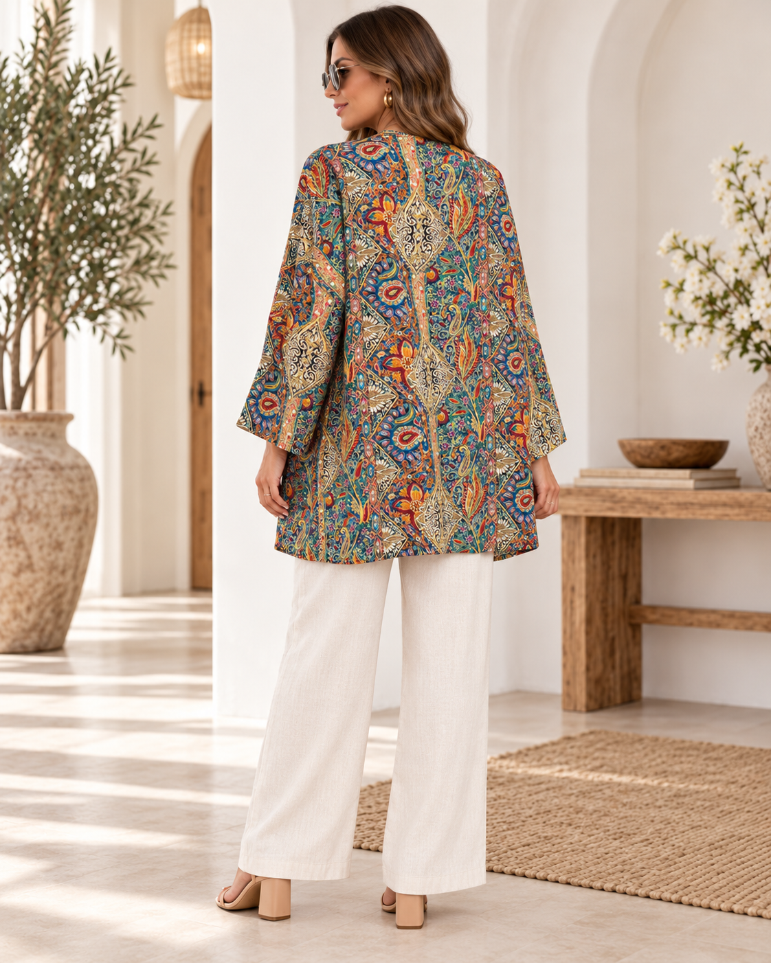 Veste Éléonore femme vue de dos imprimé multicolore